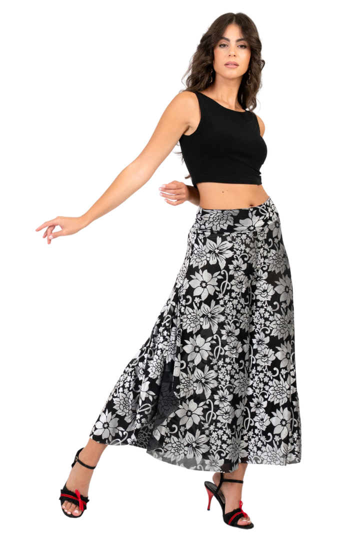 Velvet Floral Print Wide-Leg Tango Pants (S,M)