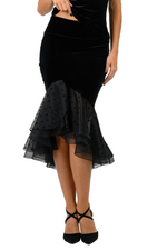 Load image into Gallery viewer, Velvet Skirt With Black Polka Dot Organza Ruffles
