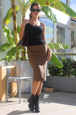 Load image into Gallery viewer, Geometric Print Mustard Yellow Pencil Skirt
