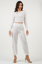 Load image into Gallery viewer, Off White Satin Pants With Adjustable Cuffs
