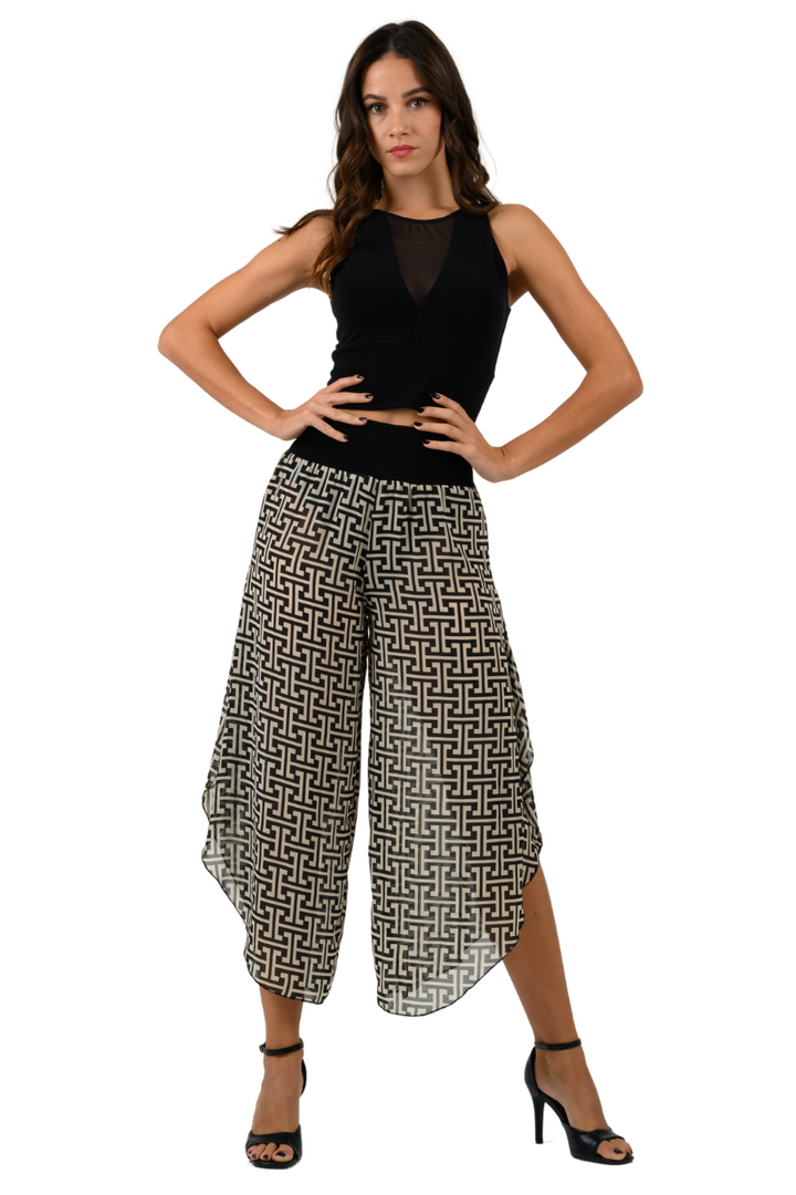 Monogram Print Asymmetric Cropped Tango Pants