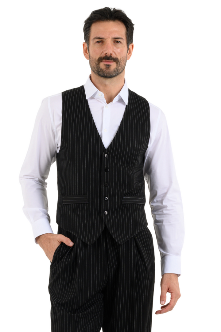 Black Pinstriped Men's Tango Vest