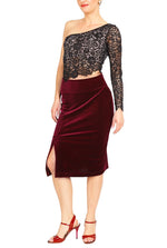 Load image into Gallery viewer, Burgundy Pencil Velvet Tango Skirt with Slits