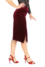 Load image into Gallery viewer, Burgundy Pencil Velvet Tango Skirt with Slits