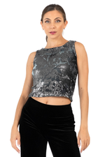 Load image into Gallery viewer, Grey Sequin And Velvet Sequin Sleevless Tango Top (S)