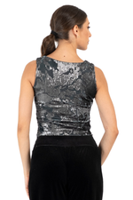 Load image into Gallery viewer, Grey Sequin And Velvet Sequin Sleevless Tango Top (S)