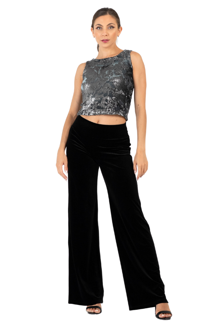 Grey Sequin And Velvet Sequin Sleevless Tango Top (S)