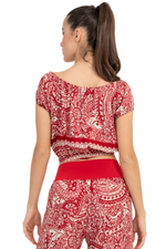 Load image into Gallery viewer, Mexican Style Off-The-Shoulder Mandala Paisley Print Crop Top
