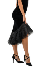 Load image into Gallery viewer, Velvet Skirt With Black Polka Dot Organza Ruffles
