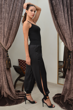 Load image into Gallery viewer, Black Satin Pants With Adjustable Cuffs
