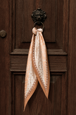 Load image into Gallery viewer, Camel Brown Mixed Print Satin Diamond Scarf