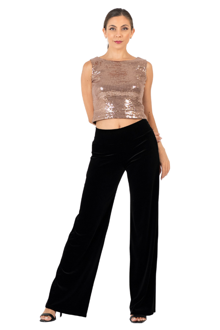 Sequin Sleevless Tango Top (M) (Blue,Gold)