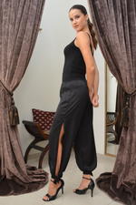 Load image into Gallery viewer, Black Satin Pants With Adjustable Cuffs
