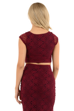 Load image into Gallery viewer, Burgundy Floral Lace Crop Top
