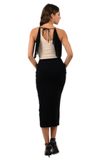 Load image into Gallery viewer, Beige Halter Neck Top With Black Fringe Layer
