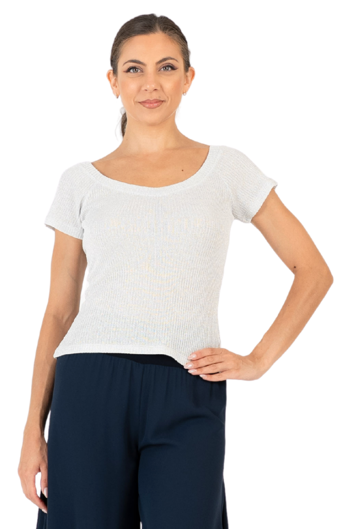 Metallic Thread  Knit Top (M,L) (Gold,Silver)