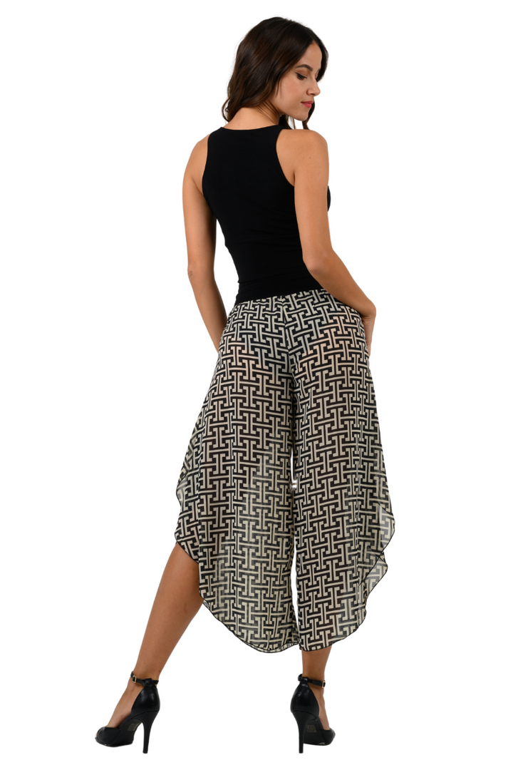 Monogram Print Asymmetric Cropped Tango Pants