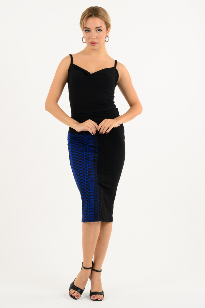 Geometric Electric Blue Pencil Skirt