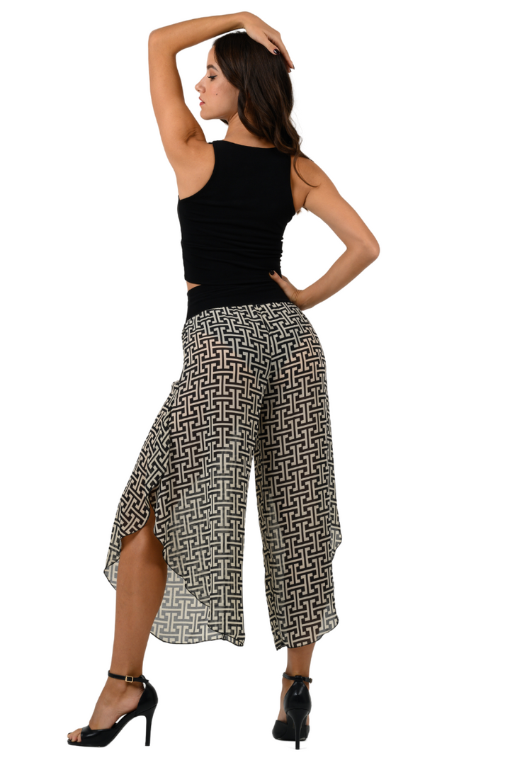 Monogram Print Asymmetric Cropped Tango Pants