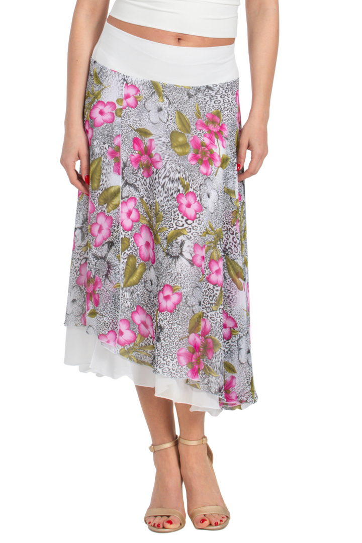 Floral & Animal Print Two-layer Georgette Dance Skirt
