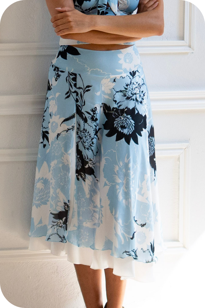 Sky Floral Print Two-layer Skirt