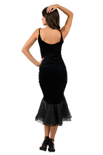 Load image into Gallery viewer, Velvet Skirt With Black Polka Dot Organza Ruffles
