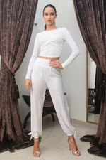 Load image into Gallery viewer, Off White Satin Pants With Adjustable Cuffs
