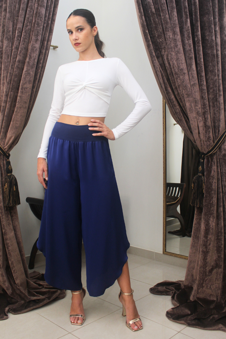 Navy Asymmetric Satin Tango Pants