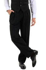 Load image into Gallery viewer, Black Pinstriped Tango Pants With Front And Back Pleat
