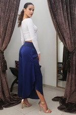 Load image into Gallery viewer, Navy Asymmetric Satin Tango Pants
