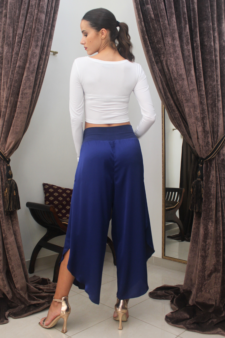 Navy Asymmetric Satin Tango Pants