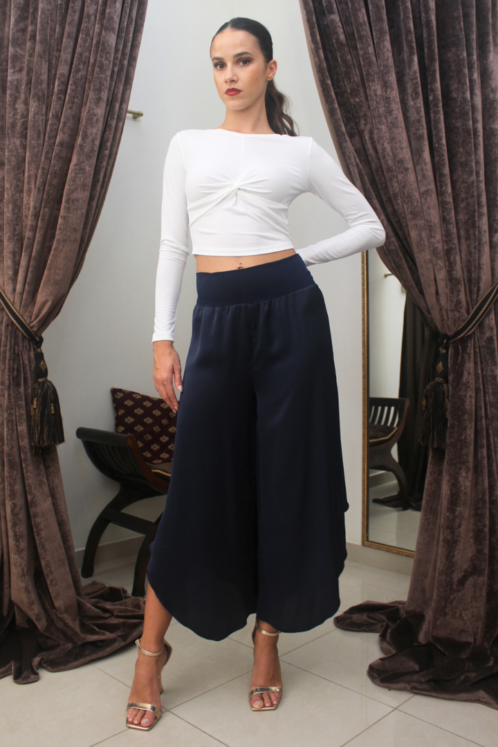 Dark Blue Asymmetric Satin Tango Pants