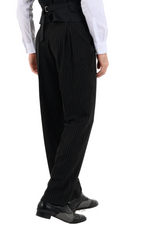 Load image into Gallery viewer, Black Pinstriped Tango Pants With Front And Back Pleat
