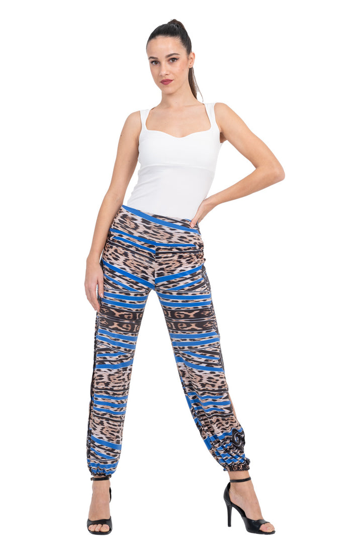 Green Abstract Animal Print Babucha Tango Pants With Slits