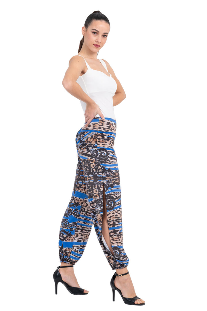 Green Abstract Animal Print Babucha Tango Pants With Slits