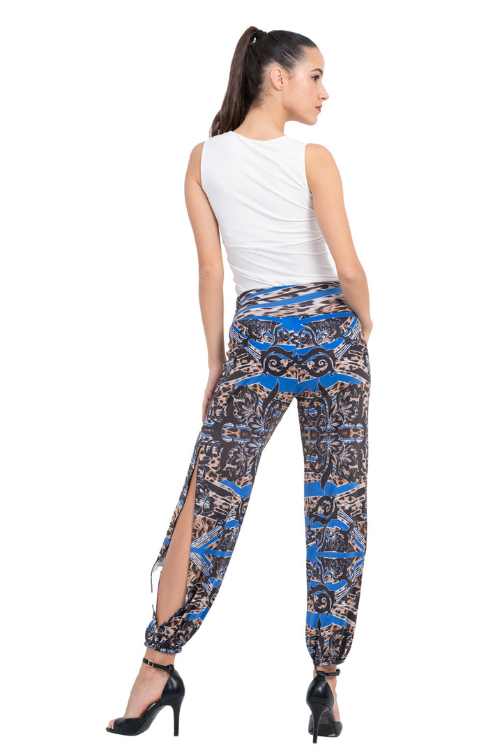 Green Abstract Animal Print Babucha Tango Pants With Slits