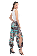 Load image into Gallery viewer, Blue Abstract Animal Print Babucha Tango Pants With Slits
