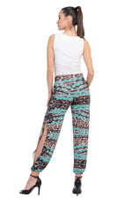 Load image into Gallery viewer, Green Abstract Animal Print Babucha Tango Pants With Slits
