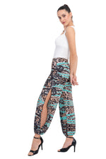 Load image into Gallery viewer, Green Abstract Animal Print Babucha Tango Pants With Slits
