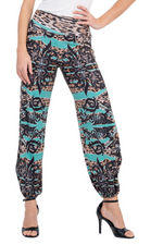 Load image into Gallery viewer, Green Abstract Animal Print Babucha Tango Pants With Slits
