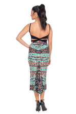 Load image into Gallery viewer, Abstract Animal Print Low Back Midi Fishtail Dress
