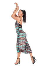 Load image into Gallery viewer, Abstract Animal Print Low Back Midi Fishtail Dress
