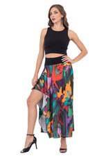 Load image into Gallery viewer, Abstract Colorful Satin Tango Skirt with Ruffled Slit