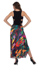 Load image into Gallery viewer, Abstract Colorful Satin Tango Skirt with Ruffled Slit