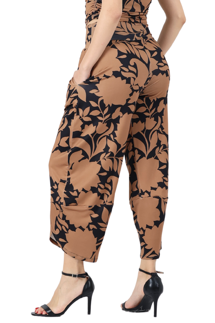 Abstract Floral Cropped Barrel Pants