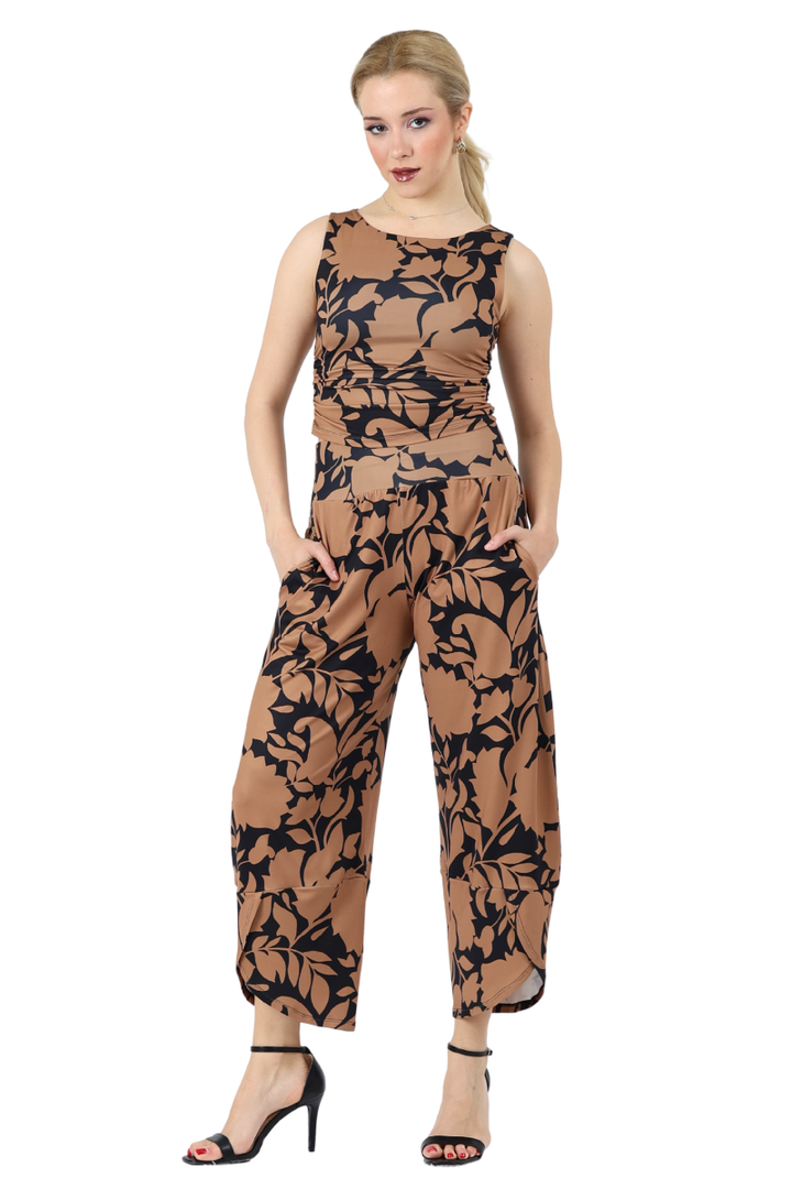 Abstract Floral Cropped Barrel Pants