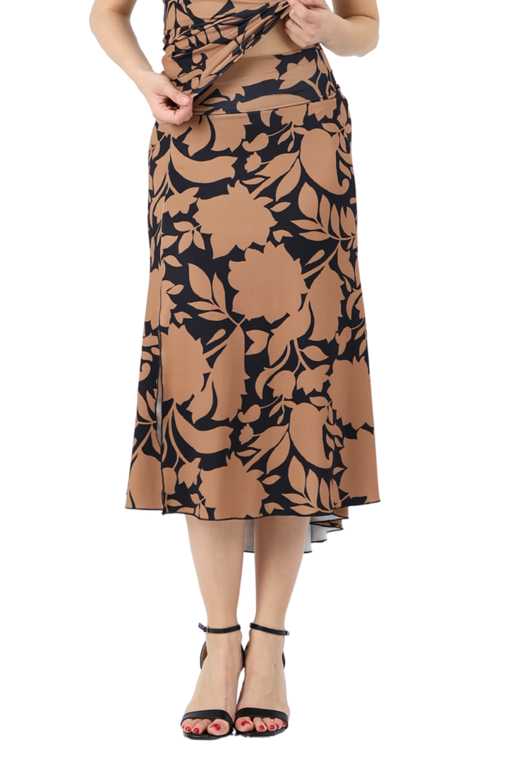 Abstract Floral Tango Skirt With Right Slit