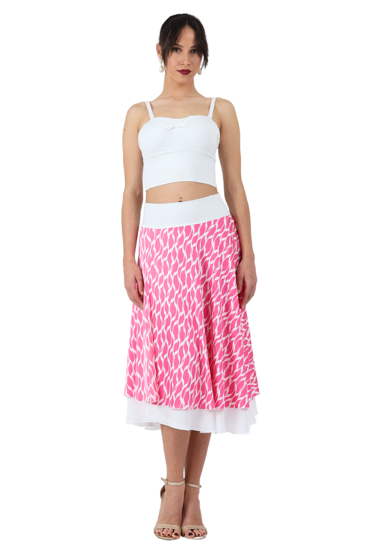 Abstract Print Two-layer Satin Dance Skirt