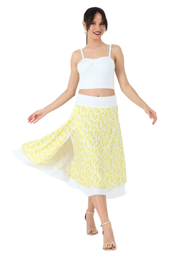 Abstract Print Two-layer Satin Dance Skirt