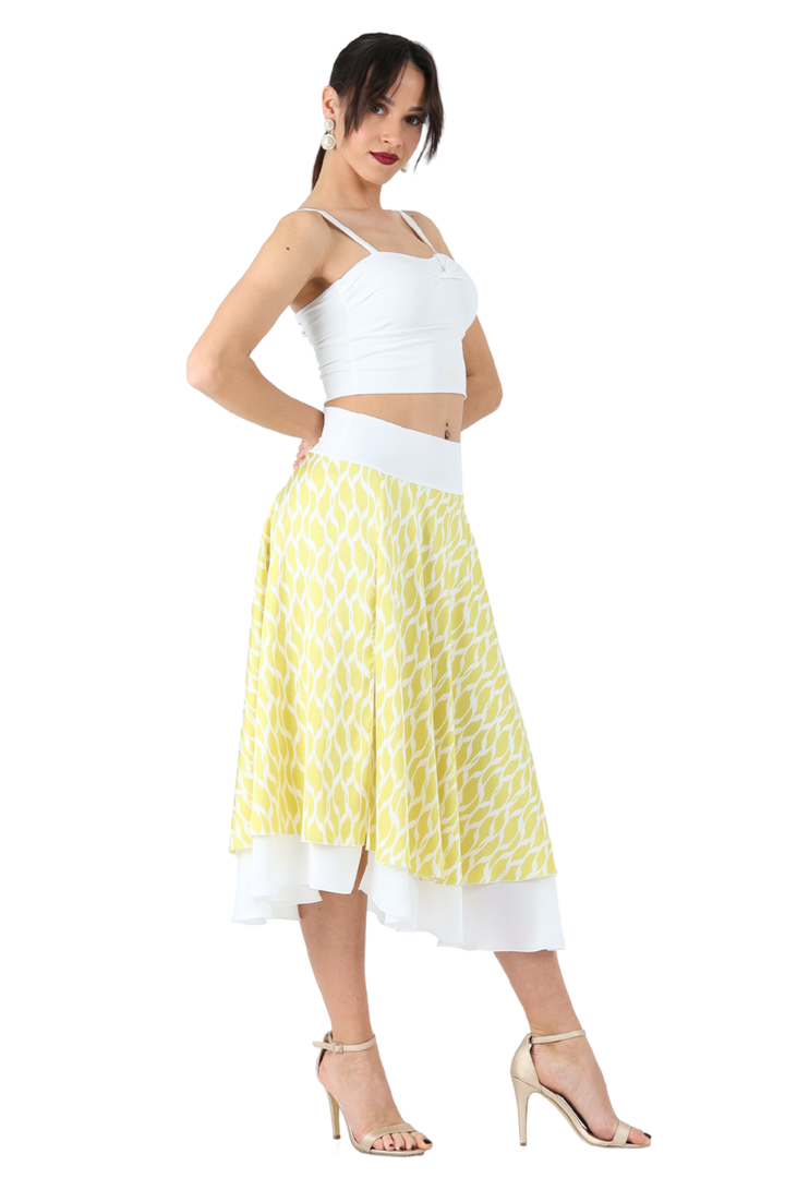 Abstract Print Two-layer Satin Dance Skirt